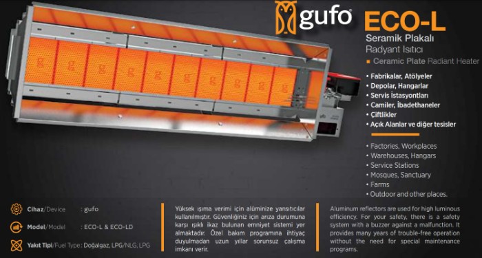 GUFO – ECO L DOĞALGAZLI SERAMİK PLAKALI RADYANT ISITICI 