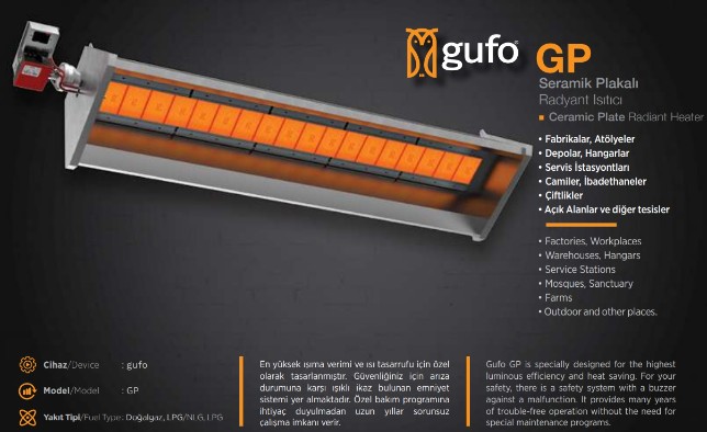GUFO   GP DOĞALGAZLI SERAMİK PLAKALI RADYANT ISITICILAR